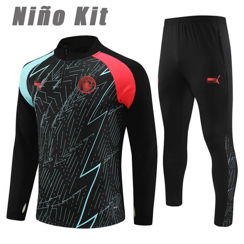 Sudadera Entrenamiento Manchester City 2023/2024 Niño Kit Negro/Verde/Rojo